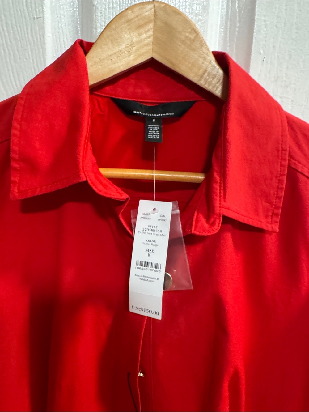 White House Black Market Red Button-Front Shirt Dress - Picture 6 of 6